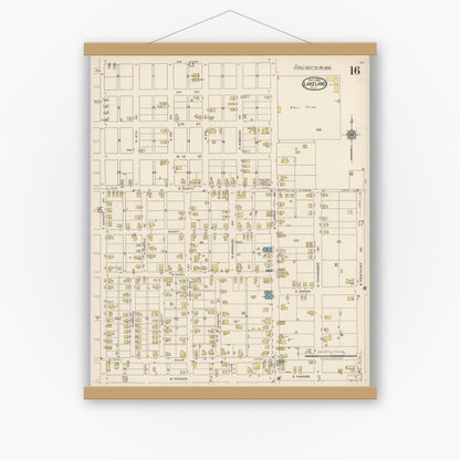 Old map wall art mockup — magnetic wood frame on white wall — Sanborn Fire Insurance Map from Lakeland, Polk County, Florida (1922), Sheet #0016