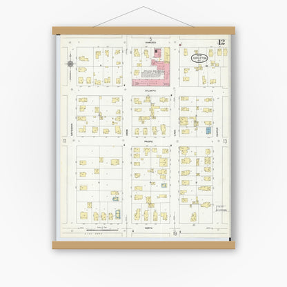 Old map wall art mockup — magnetic wood frame on white wall — Sanborn Fire Insurance Map from Appleton, Outagamie County, Wisconsin (1911), Sheet #0012