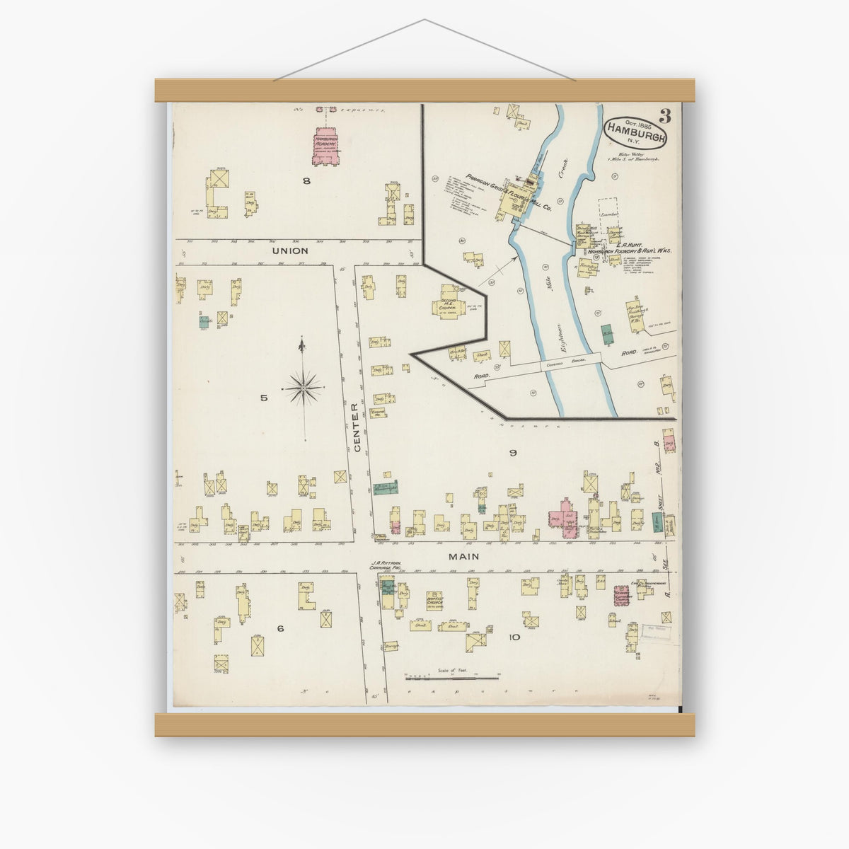 Old map wall art mockup — magnetic wood frame on white wall — Sanborn Fire Insurance Map from Hamburg, Erie County, New York (1885), Sheet #0003