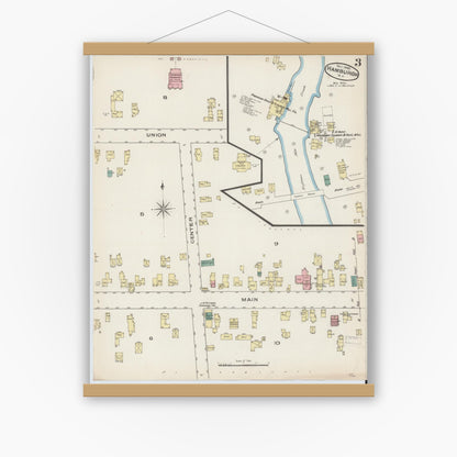 Old map wall art mockup — magnetic wood frame on white wall — Sanborn Fire Insurance Map from Hamburg, Erie County, New York (1885), Sheet #0003