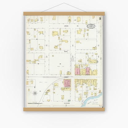 Old map wall art mockup — magnetic wood frame on white wall — Sanborn Fire Insurance Map from Orange, Orange County, Texas (1896), Sheet #0003