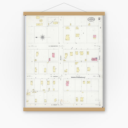 Old map wall art mockup — magnetic wood frame on white wall — Sanborn Fire Insurance Map from Hinsdale, Du Page And Cook Counties, Illinois (1909), Sheet #0002