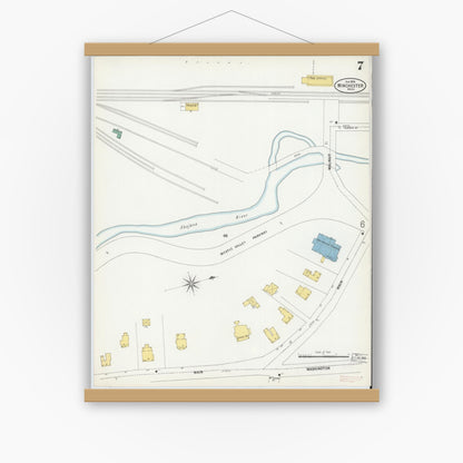 Old map wall art mockup — magnetic wood frame on white wall — Sanborn Fire Insurance Map from Winchester, Middlesex County, Massachusetts (1899), Sheet #0007