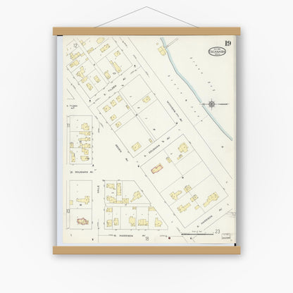 Old map wall art mockup — magnetic wood frame on white wall — Sanborn Fire Insurance Map from Escanaba, Delta County, Michigan (1913), Sheet #0019