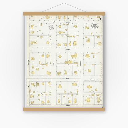 Old map wall art mockup — magnetic wood frame on white wall — Sanborn Fire Insurance Map from Itasca, Hill County, Texas (1902), Sheet #0004