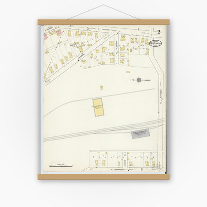 Old map wall art mockup — magnetic wood frame on white wall — Sanborn Fire Insurance Map from Mount Vernon, Knox County, Ohio (1913), Sheet #0002