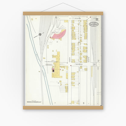 Old map wall art mockup — magnetic wood frame on white wall — Sanborn Fire Insurance Map from Phillipsburg, Warren County, New Jersey (1916), Sheet #0011