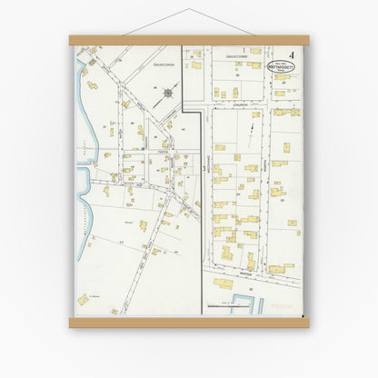 Old map wall art mockup — magnetic wood frame on white wall — Sanborn Fire Insurance Map from Mattapoisett, Plymouth County, Massachusetts (1915), Sheet #0004