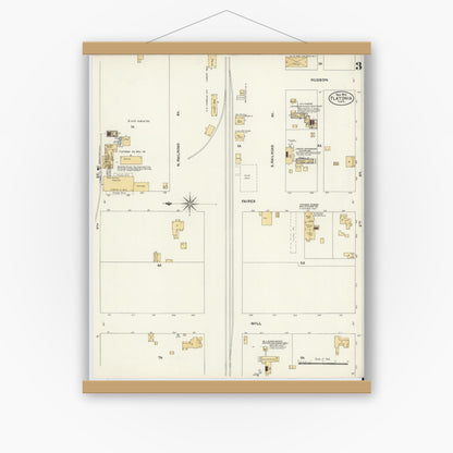 Old map wall art mockup — magnetic wood frame on white wall — Sanborn Fire Insurance Map from Flatonia, Fayette County, Texas (1906), Sheet #0003