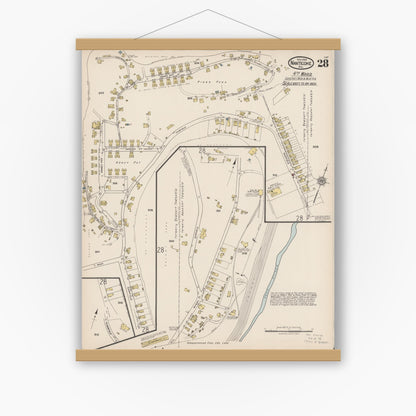 Old map wall art mockup — magnetic wood frame on white wall — Sanborn Fire Insurance Map from Nanticoke, Luzerne County, Pennsylvania (1920), Sheet #0028