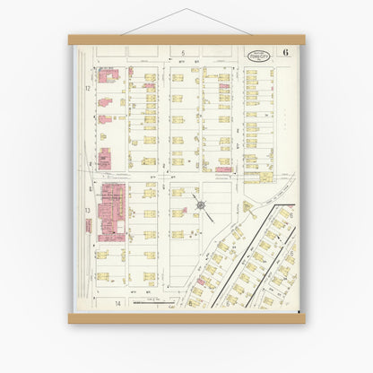 Old map wall art mockup — magnetic wood frame on white wall — Sanborn Fire Insurance Map from Ford City, Armstrong County, Pennsylvania (1913), Sheet #0006