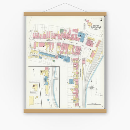 Old map wall art mockup — magnetic wood frame on white wall — Sanborn Fire Insurance Map from Mauch Chunk, Carbon County, Pennsylvania (1908), Sheet #0002