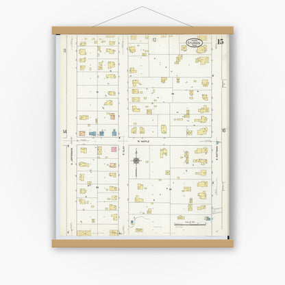 Old map wall art mockup — magnetic wood frame on white wall — Sanborn Fire Insurance Map from Sturgis, Saint Joseph County, Michigan (1911), Sheet #0015