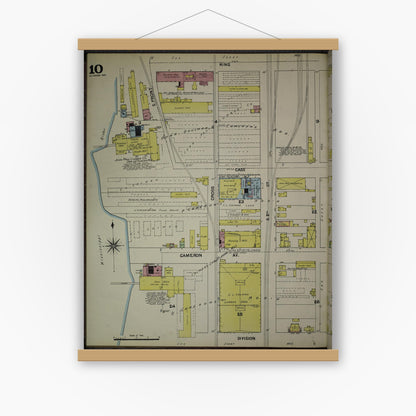 Old map wall art mockup — magnetic wood frame on white wall — Sanborn Fire Insurance Map from La Crosse, La Crosse County, Wisconsin (1891), Sheet #0010