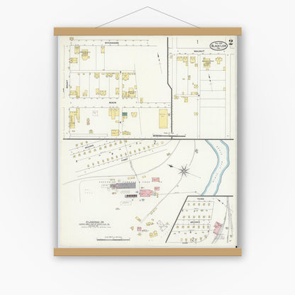 Old map wall art mockup — magnetic wood frame on white wall — Sanborn Fire Insurance Map from Black Lick, Indiana County, Pennsylvania (1909), Sheet #0002