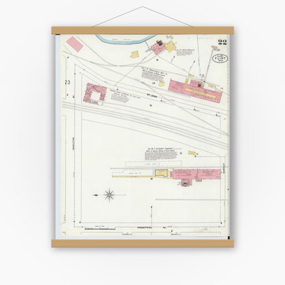 Old map wall art mockup — magnetic wood frame on white wall — Sanborn Fire Insurance Map from Flint, Genesee County, Michigan (1902), Sheet #0022