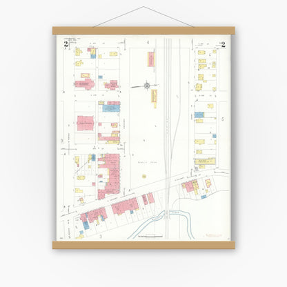 Old map wall art mockup — magnetic wood frame on white wall — Sanborn Fire Insurance Map from Chesterton, Porter County, Indiana (1935), Sheet #0002