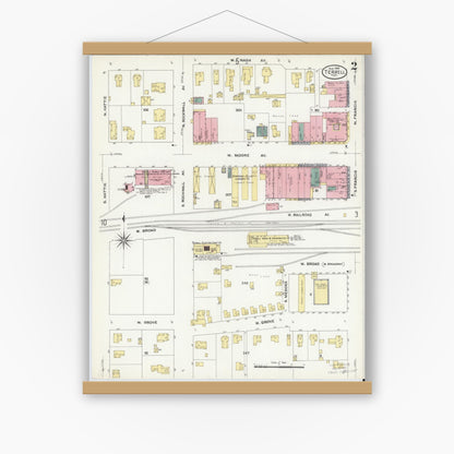 Old map wall art mockup — magnetic wood frame on white wall — Sanborn Fire Insurance Map from Terrell, Kaufman County, Texas (1909), Sheet #0002