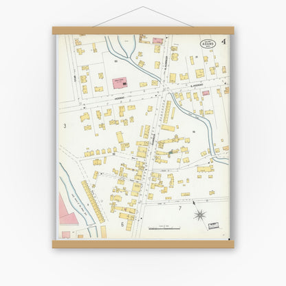 Old map wall art mockup — magnetic wood frame on white wall — Sanborn Fire Insurance Map from Adams, Berkshire County, Massachusetts (1901), Sheet #0004