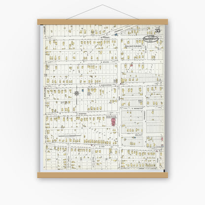 Old map wall art mockup — magnetic wood frame on white wall — Sanborn Fire Insurance Map from Traverse City, Grand Traverse County, Michigan (1920), Sheet #0035