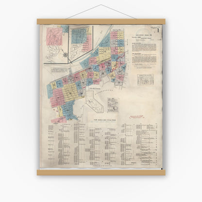 Old map wall art mockup — magnetic wood frame on white wall — Sanborn Fire Insurance Map from Burlingame, San Mateo County, California (1949) - Complete Map Set