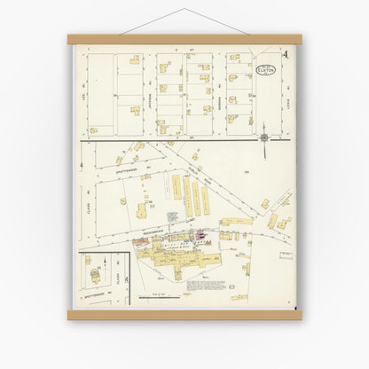 Old map wall art mockup — magnetic wood frame on white wall — Sanborn Fire Insurance Map from Elkton, Rockingham County, Virginia (1913), Sheet #0004