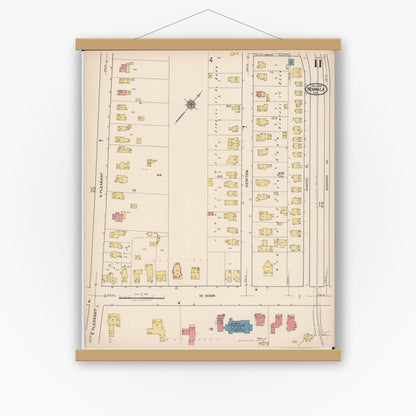 Old map wall art mockup — magnetic wood frame on white wall — Sanborn Fire Insurance Map from Norwalk, Huron County, Ohio (1922), Sheet #0011