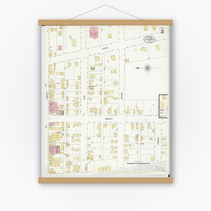 Old map wall art mockup — magnetic wood frame on white wall — Sanborn Fire Insurance Map from Girard, Trumbull County, Ohio (1907), Sheet #0003