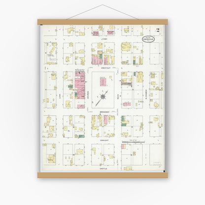 Old map wall art mockup — magnetic wood frame on white wall — Sanborn Fire Insurance Map from Louisville, Clay County, Illinois (1910), Sheet #0002