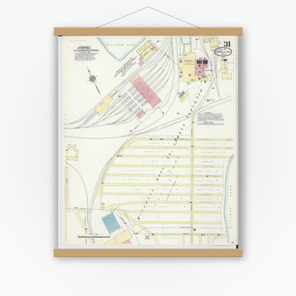 Old map wall art mockup — magnetic wood frame on white wall — Sanborn Fire Insurance Map from Cadillac, Wexford County, Michigan (1914), Sheet #0031