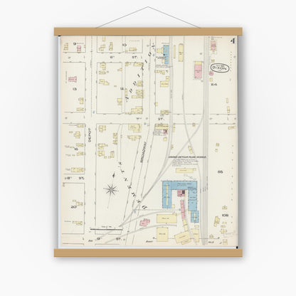 Old map wall art mockup — magnetic wood frame on white wall — Sanborn Fire Insurance Map from Dixon, Lee County, Illinois (1885), Sheet #0004