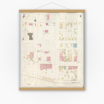 Old map wall art mockup — magnetic wood frame on white wall — Sanborn Fire Insurance Map from Hebbronville, Jim Hogg County, Texas (1943), Sheet #0002