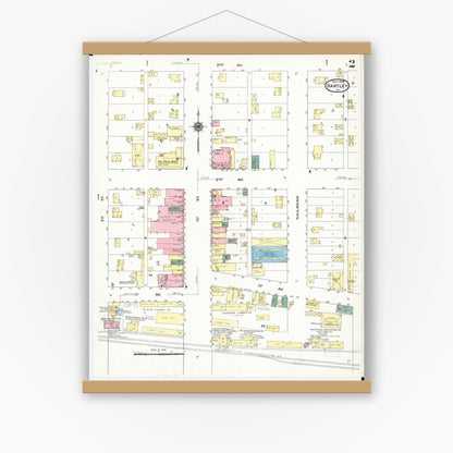 Old map wall art mockup — magnetic wood frame on white wall — Sanborn Fire Insurance Map from Hartley, O'Brien County, Iowa (1909), Sheet #0002