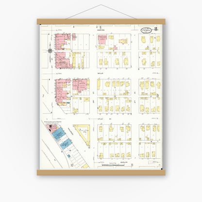 Old map wall art mockup — magnetic wood frame on white wall — Sanborn Fire Insurance Map from Perry, Dallas County, Iowa (1911), Sheet #0008