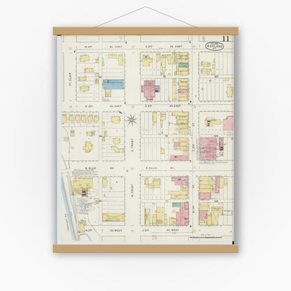 Old map wall art mockup — magnetic wood frame on white wall — Sanborn Fire Insurance Map from Ashland, Ashland County, Wisconsin (1895), Sheet #0011