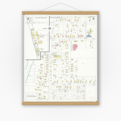 Old map wall art mockup — magnetic wood frame on white wall — Sanborn Fire Insurance Map from Dundee, Monroe County, Michigan (1938), Sheet #0003