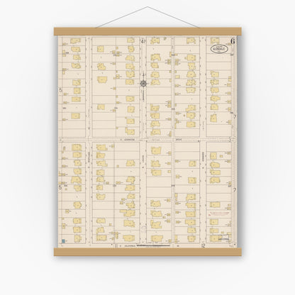Old map wall art mockup — magnetic wood frame on white wall — Sanborn Fire Insurance Map from Glendale, Los Angeles County, California (1919), Sheet #0006