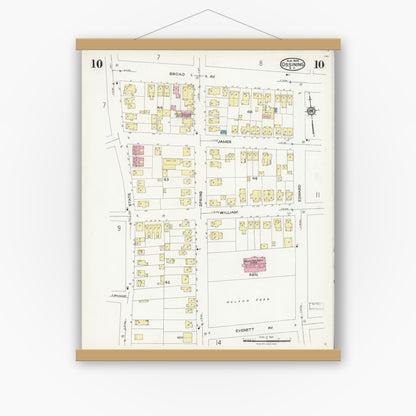 Old map wall art mockup — magnetic wood frame on white wall — Sanborn Fire Insurance Map from Ossining, Westchester County, New York (1924), Sheet #0010