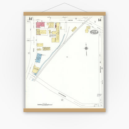 Old map wall art mockup — magnetic wood frame on white wall — Sanborn Fire Insurance Map from Wakefield, Middlesex County, Massachusetts (1923), Sheet #0014