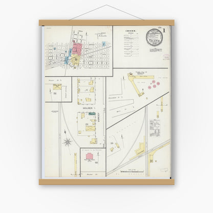 Old map wall art mockup — magnetic wood frame on white wall — Sanborn Fire Insurance Map from Tolono, Champaign County, Illinois (1893) - Complete Map Set