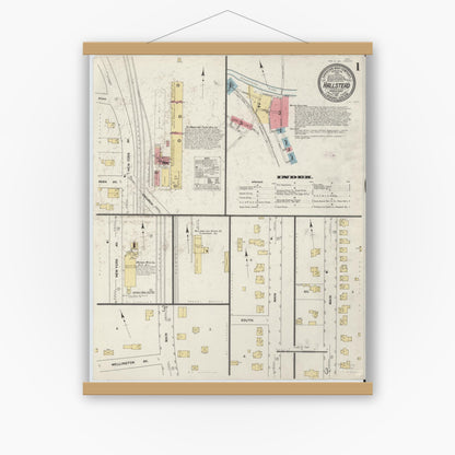 Old map wall art mockup — magnetic wood frame on white wall — Sanborn Fire Insurance Map from Hallstead, Susquehanna County, Pennsylvania (1911) - Complete Map Set
