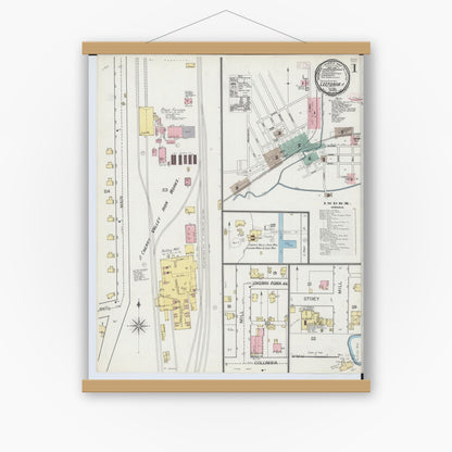 Old map wall art mockup — magnetic wood frame on white wall — Sanborn Fire Insurance Map from Leetonia, Columbiana County, Ohio (1893) - Complete Map Set
