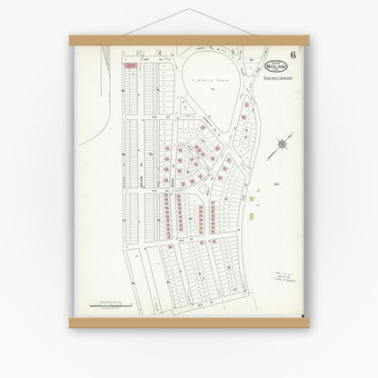 Old map wall art mockup — magnetic wood frame on white wall — Sanborn Fire Insurance Map from Midland, Beaver County, Pennsylvania (1917), Sheet #0006