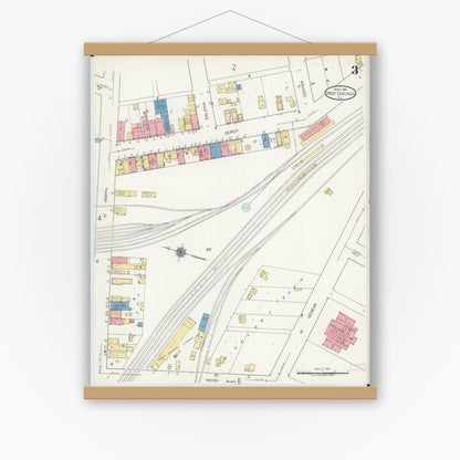 Old map wall art mockup — magnetic wood frame on white wall — Sanborn Fire Insurance Map from West Chicago, Du Page County, Illinois (1923), Sheet #0003