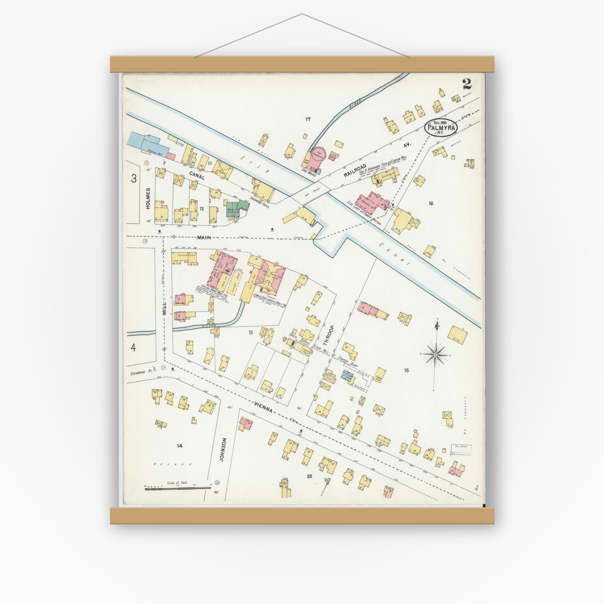 Old map wall art mockup — magnetic wood frame on white wall — Sanborn Fire Insurance Map from Palmyra, Wayne County, New York (1899) - Complete Map Set