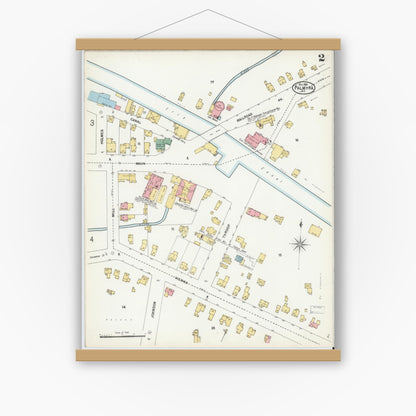 Old map wall art mockup — magnetic wood frame on white wall — Sanborn Fire Insurance Map from Palmyra, Wayne County, New York (1899) - Complete Map Set
