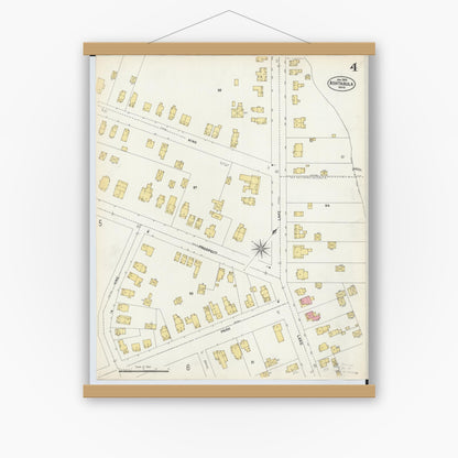 Old map wall art mockup — magnetic wood frame on white wall — Sanborn Fire Insurance Map from Ashtabula, Ashtabula County, Ohio (1903), Sheet #0004