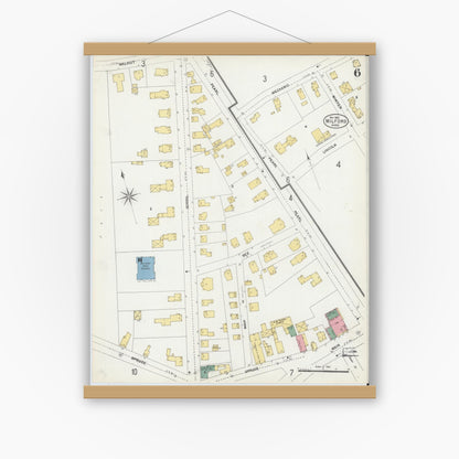 Old map wall art mockup — magnetic wood frame on white wall — Sanborn Fire Insurance Map from Milford, Worcester County, Massachusetts (1903), Sheet #0006