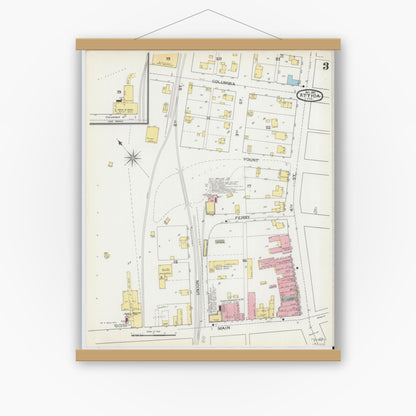 Old map wall art mockup — magnetic wood frame on white wall — Sanborn Fire Insurance Map from Attica, Fountain County, Indiana (1892), Sheet #0003