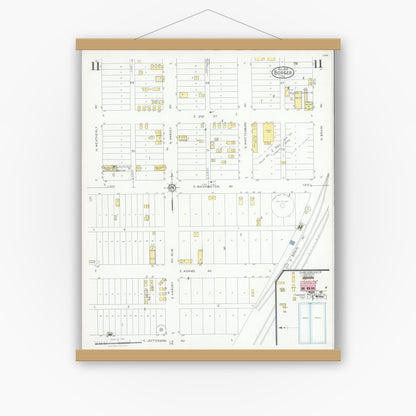 Old map wall art mockup — magnetic wood frame on white wall — Sanborn Fire Insurance Map from Borger, Hutchinson County, Texas (1928), Sheet #0011